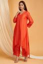 Red A-Line Lace Cotton Silk Kurta with Pants -Set of 2