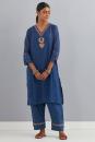 Navy Blue Embroidered Chanderi Kurta