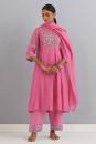 Powder Pink Embroidered Chanderi Kurta Set of 3