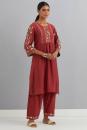 Red Embroidered Chanderi Kurta Set of 3