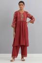 Red Embroidered Chanderi Kurta Set of 3