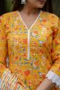 Orange Printed Cotton Suit- Set of 3 Pcs