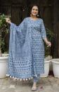 Blue Printed Cotton Suit- Set of 3 Pcs