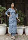 Blue Printed Cotton Suit- Set of 3 Pcs