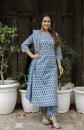 Blue Printed Cotton Suit- Set of 3 Pcs