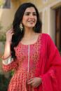 PINK CHANDERI ANARKALI- Set of 3 Pcs