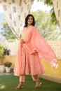 PEACH ANARKALI COTTON SUIT- Set of 3 Pcs