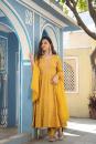 MUSTARD CHANDERI ANARKALI- Set of 3 Pcs