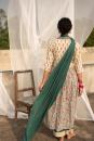 Off White Green Hand Block Printed Cotton Suit with Mulmul Dupatta - Set of 3