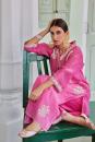 Pink Embroidered Cotton Chanderi Kurta with Palazzo- Set of 2