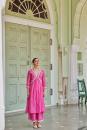 Pink Embroidered Cotton Chanderi Kurta with Palazzo- Set of 2