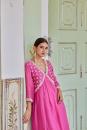 Pink Embroidered Cotton Chanderi Kurta with Palazzo- Set of 2