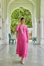 Pink Embroidered Cotton Chanderi Kurta with Palazzo- Set of 2