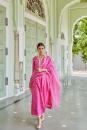 Pink Embroidered Cotton Chanderi Kurta with Palazzo- Set of 2