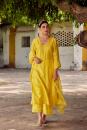 Yellow Embroidered Chanderi Slk Suit with Cutwork Dupatta- Set of 3