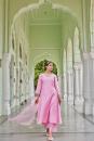 Pink Embroidered Cotton Chanderi Suit with Organza Dupatta