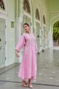 Pink Embroidered Cotton Chanderi Kurta with Kalidar Pants