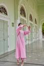 Pink Embroidered Cotton Chanderi Kurta with Kalidar Pants