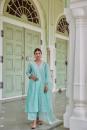 Blue Embroidered Cotton Chanderi Suit with Organza Dupatta