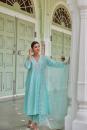 Blue Embroidered Cotton Chanderi Suit with Organza Dupatta