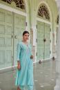 Blue Embroidered Cotton Chanderi Suit with Organza Dupatta