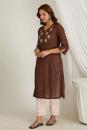 Brown Embroidered Cotton Silk Kurta