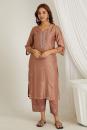 Rust Embroidered Chanderi Kurta