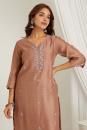 Rust Embroidered Chanderi Kurta