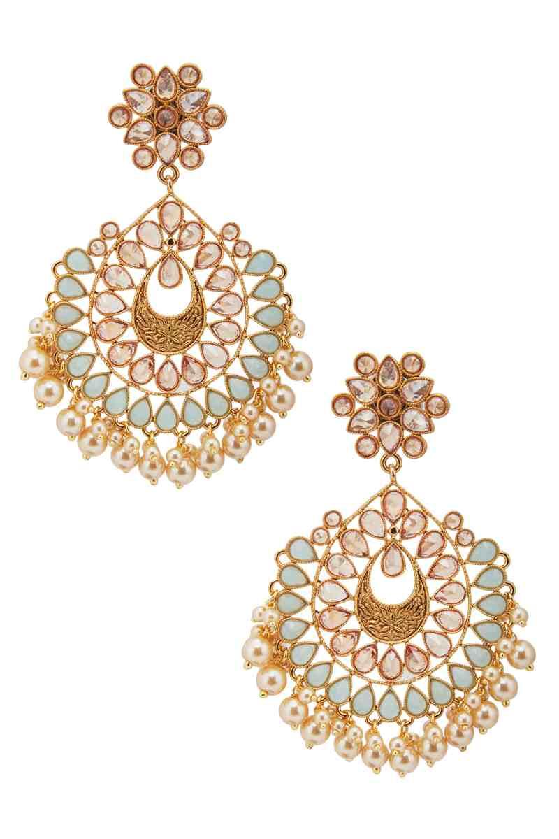 Gold plated chandbali earrings Design by Shaalin Jewellery at Modvey